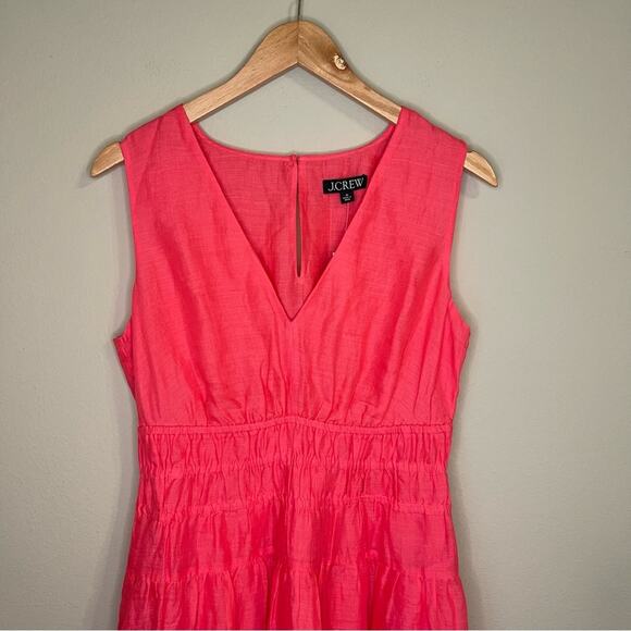 NEW J. Crew Women's Hyacinth V-Neck Pink Midi Dress in Ramie M - Picture 3 of 9